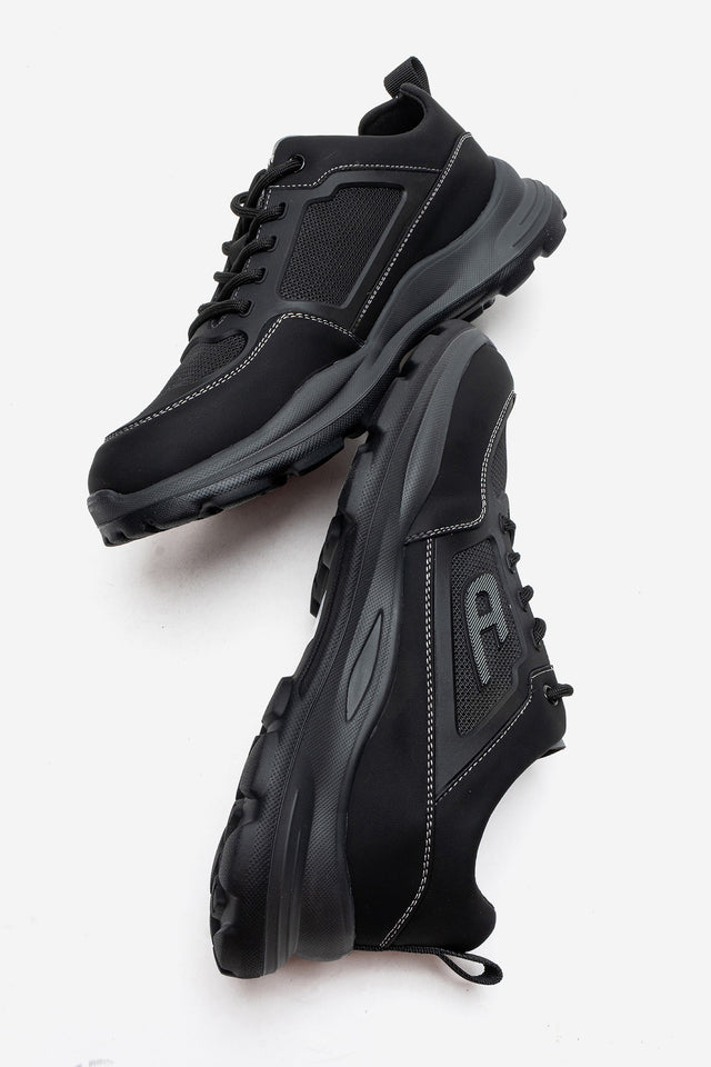 Erkek Siyah File Detaylı Bağcıklı Kalın Kauçuk Tabanlı Sneaker Tiago