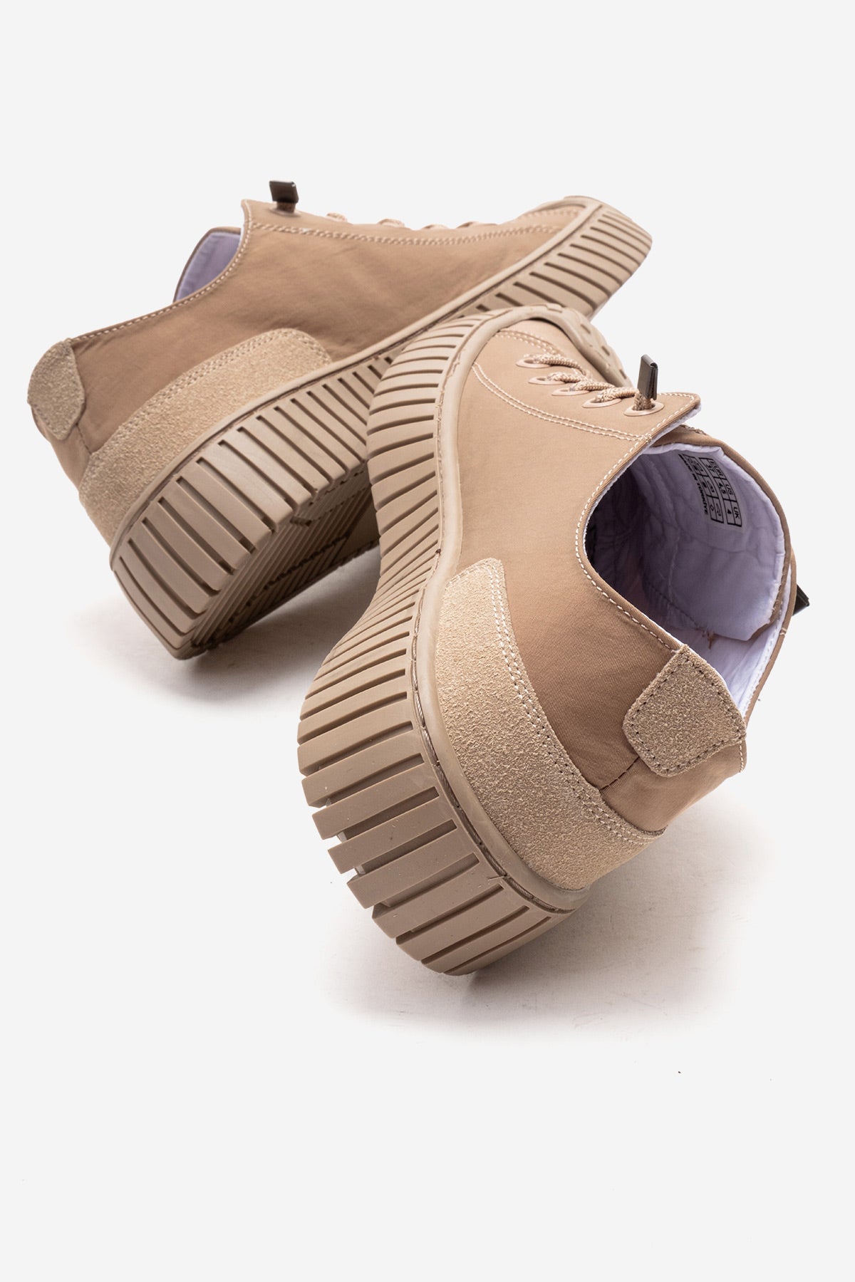 Kadın Bej Tekstil Bağcıklı Kalın Tabanlı Sneaker Günlük Ayakkabı Aveline