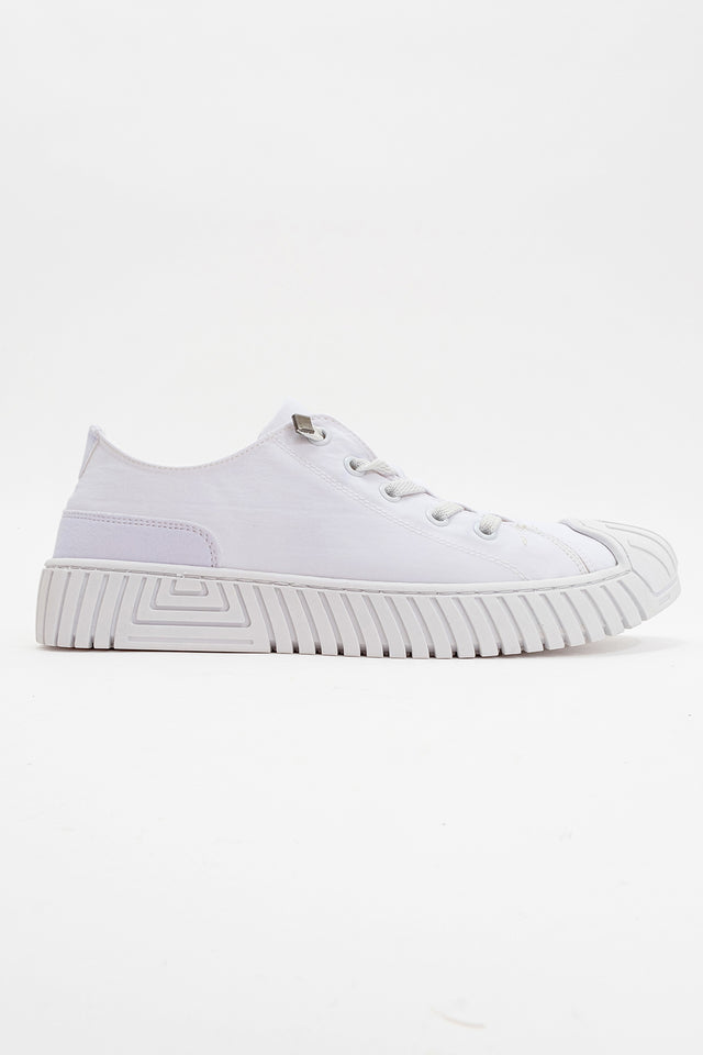 Kadın Beyaz Tekstil Bağcıklı Kalın Tabanlı Sneaker Günlük Ayakkabı Aveline