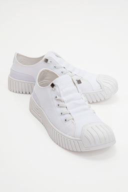 Kadın Beyaz Tekstil Bağcıklı Kalın Tabanlı Sneaker Günlük Ayakkabı Aveline