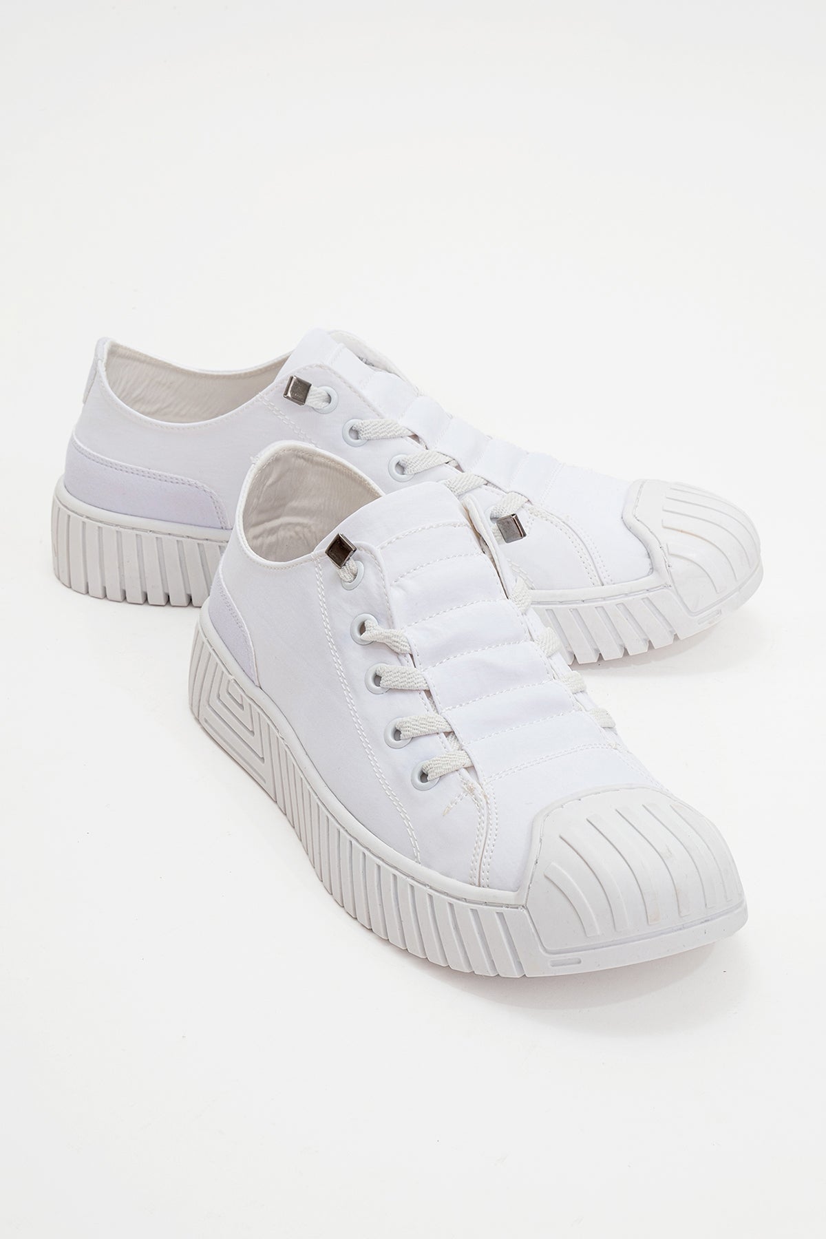 Kadın Beyaz Tekstil Bağcıklı Kalın Tabanlı Sneaker Günlük Ayakkabı Aveline