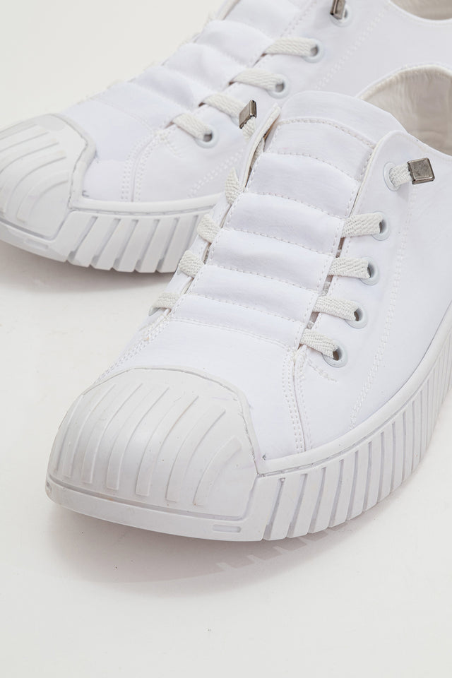 Kadın Beyaz Tekstil Bağcıklı Kalın Tabanlı Sneaker Günlük Ayakkabı Aveline
