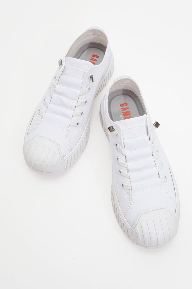 Kadın Beyaz Tekstil Bağcıklı Kalın Tabanlı Sneaker Günlük Ayakkabı Aveline