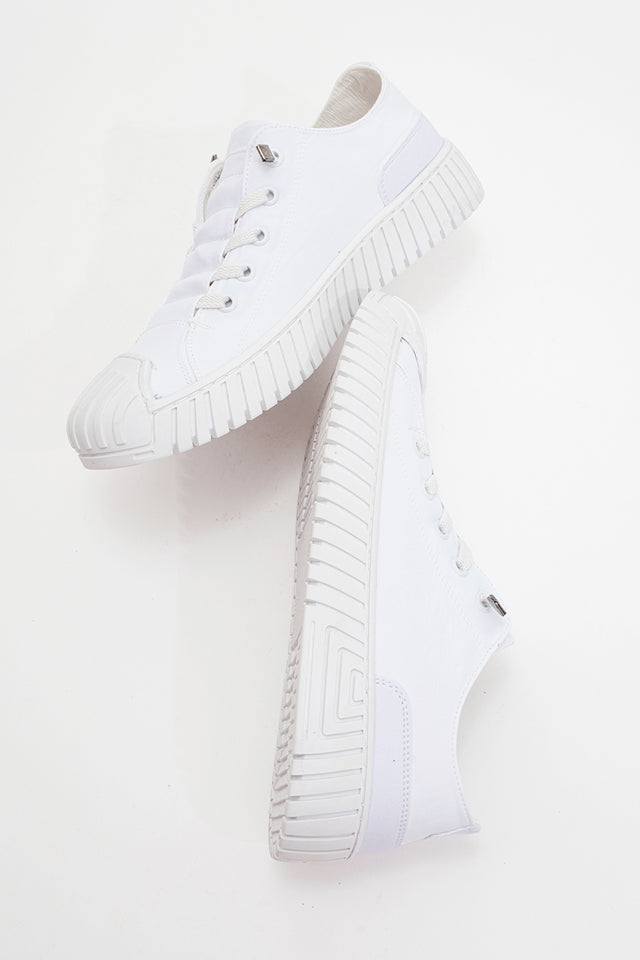 Kadın Beyaz Tekstil Bağcıklı Kalın Tabanlı Sneaker Günlük Ayakkabı Aveline