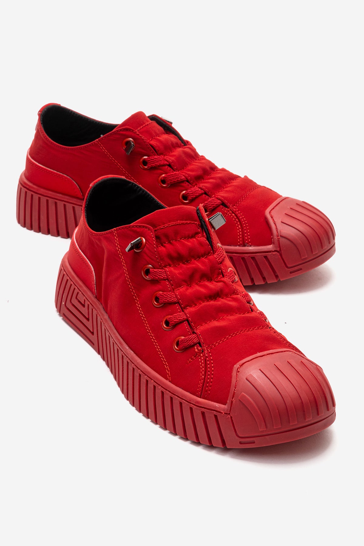 Kadın Kırmızı Tekstil Bağcıklı Kalın Tabanlı Sneaker Günlük Ayakkabı Aveline