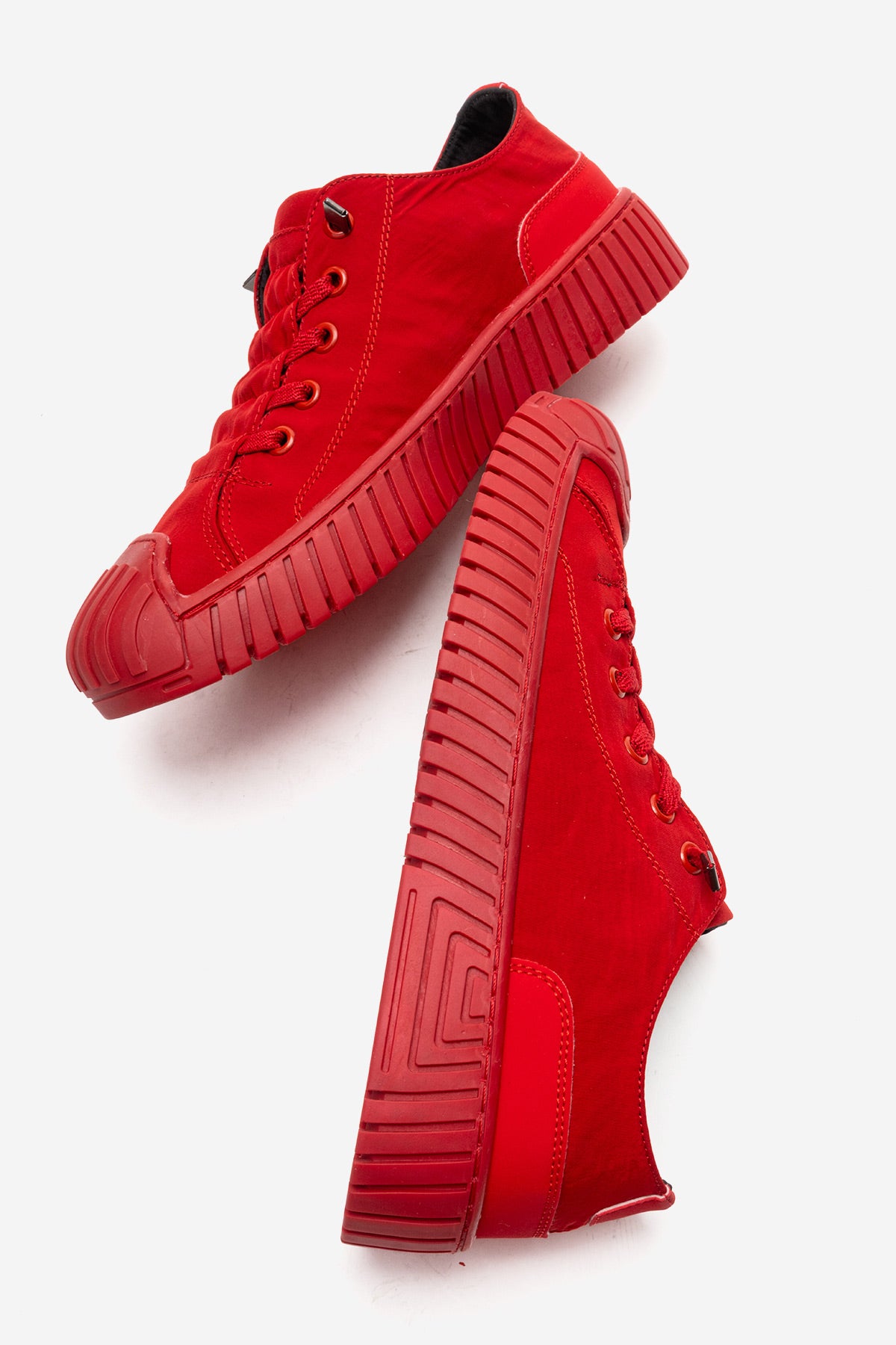 Kadın Kırmızı Tekstil Bağcıklı Kalın Tabanlı Sneaker Günlük Ayakkabı Aveline