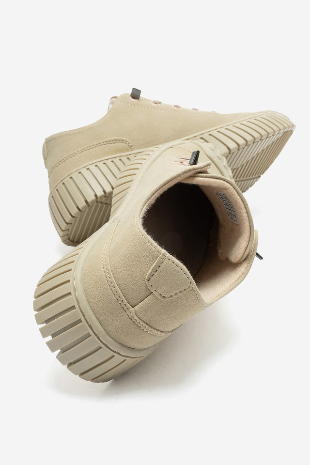 Kadın Bej Nubuk Bağcıklı Kauçuk Burunlu Günlük Sneaker Vigor