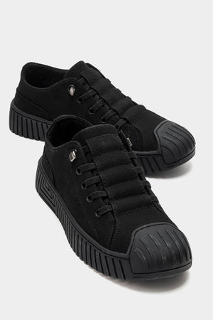 Kadın Siyah Nubuk Bağcıklı Kauçuk Burunlu Günlük Sneaker Vigor
