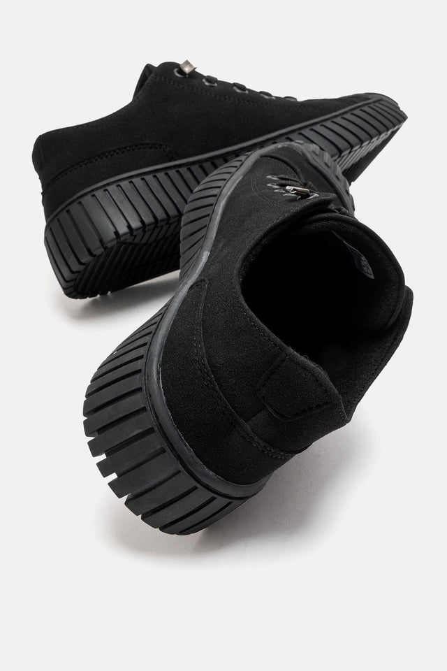 Kadın Siyah Nubuk Bağcıklı Kauçuk Burunlu Günlük Sneaker Vigor