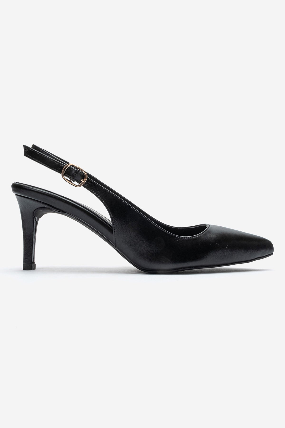 Kadın Hakiki Deri Siyah Arkası Açık Tokalı 8 cm Yüksek İnce Topuklu Stiletto Rosalia