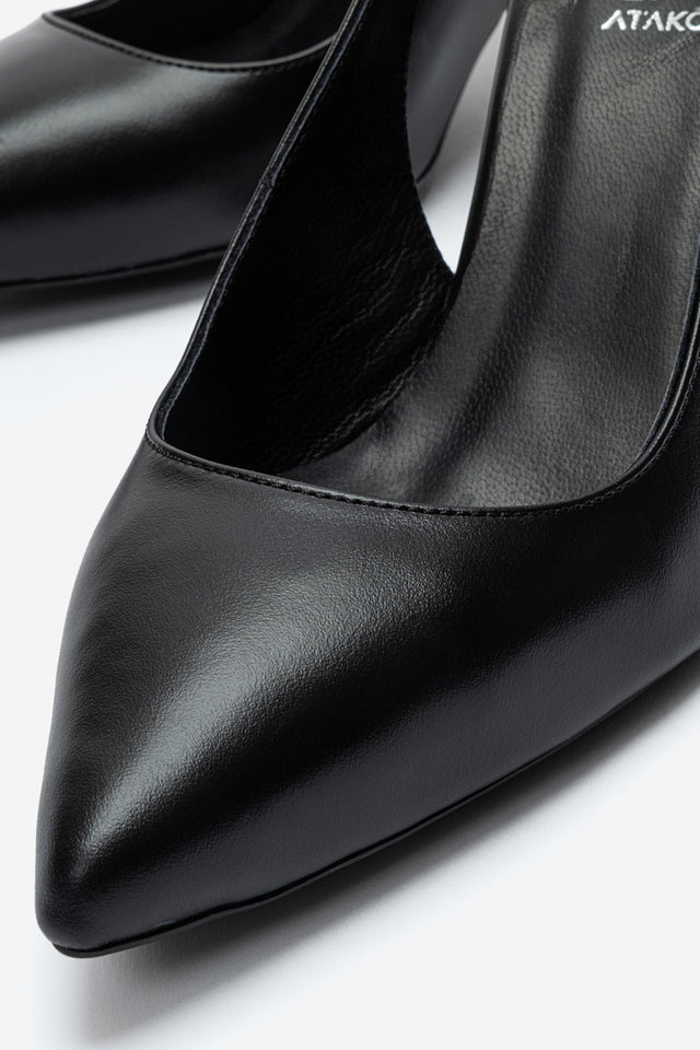 Kadın Hakiki Deri Siyah Arkası Açık Tokalı 8 cm Yüksek İnce Topuklu Stiletto Rosalia