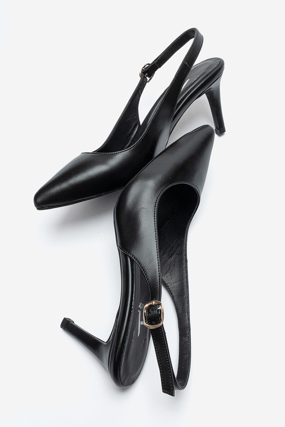 Kadın Hakiki Deri Siyah Arkası Açık Tokalı 8 cm Yüksek İnce Topuklu Stiletto Rosalia