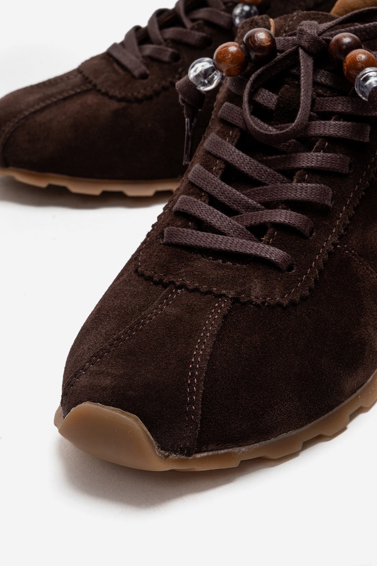 Kadın Hakiki Deri Kahve Süet Boncuk Detaylı Bağcıklı Sneaker Estella