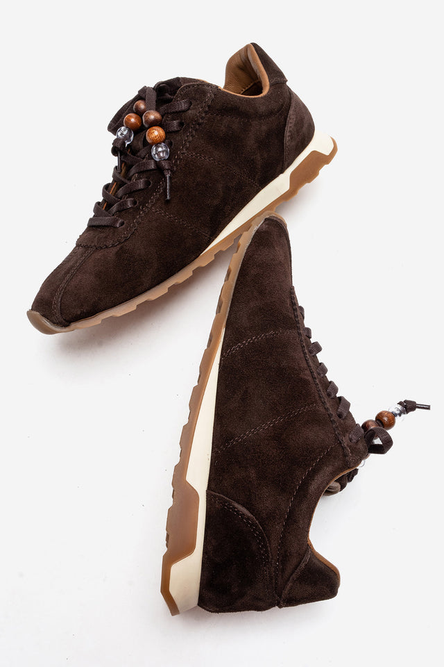 Kadın Hakiki Deri Kahve Süet Boncuk Detaylı Bağcıklı Sneaker Estella
