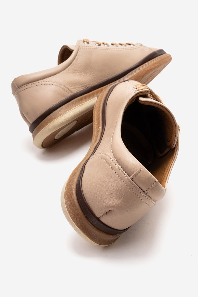 Kadın Hakiki Deri Bej Kahve Bağcıklı Düz Tabanlı Sneaker Günlük Ayakkabı Jasmin