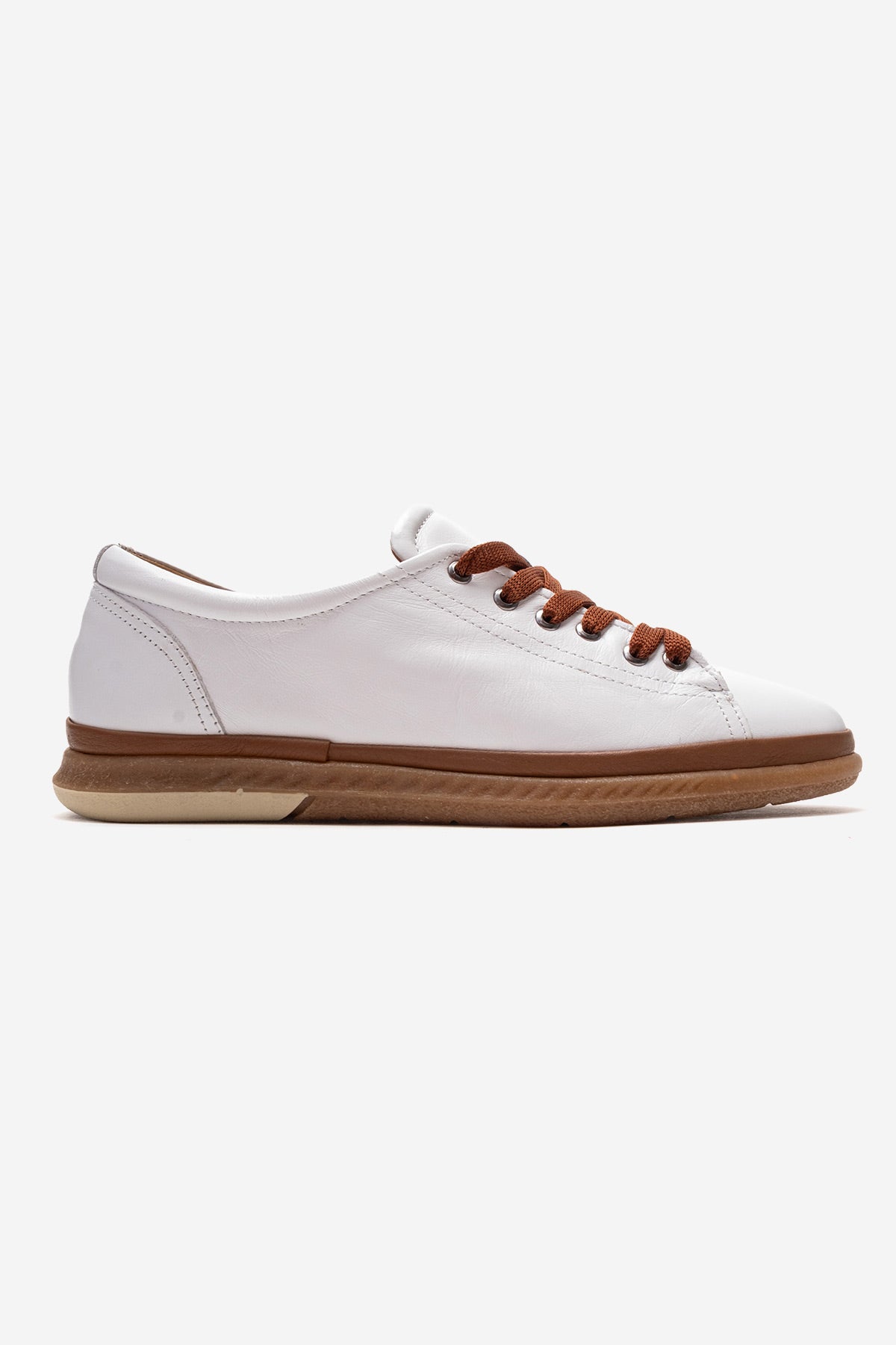 Kadın Hakiki Deri Beyaz Taba Bağcıklı Düz Tabanlı Sneaker Günlük Ayakkabı Jasmin