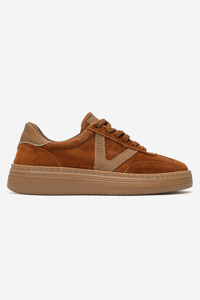 Kadın Hakiki Deri Taba Süet Bağcıklı Kauçuk Tabanlı Sneaker Jimena