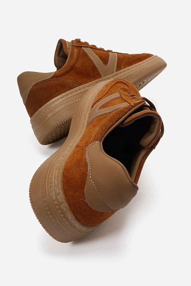 Kadın Hakiki Deri Taba Süet Bağcıklı Kauçuk Tabanlı Sneaker Jimena
