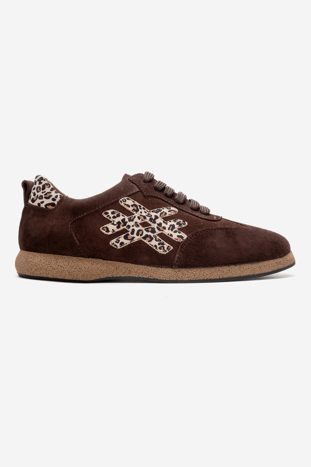 Kadın Hakiki Deri Kahve Leopar Süet Leopar Detaylı Bağcıklı Sneaker Kalia