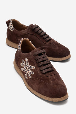 Kadın Hakiki Deri Kahve Leopar Süet Leopar Detaylı Bağcıklı Sneaker Kalia