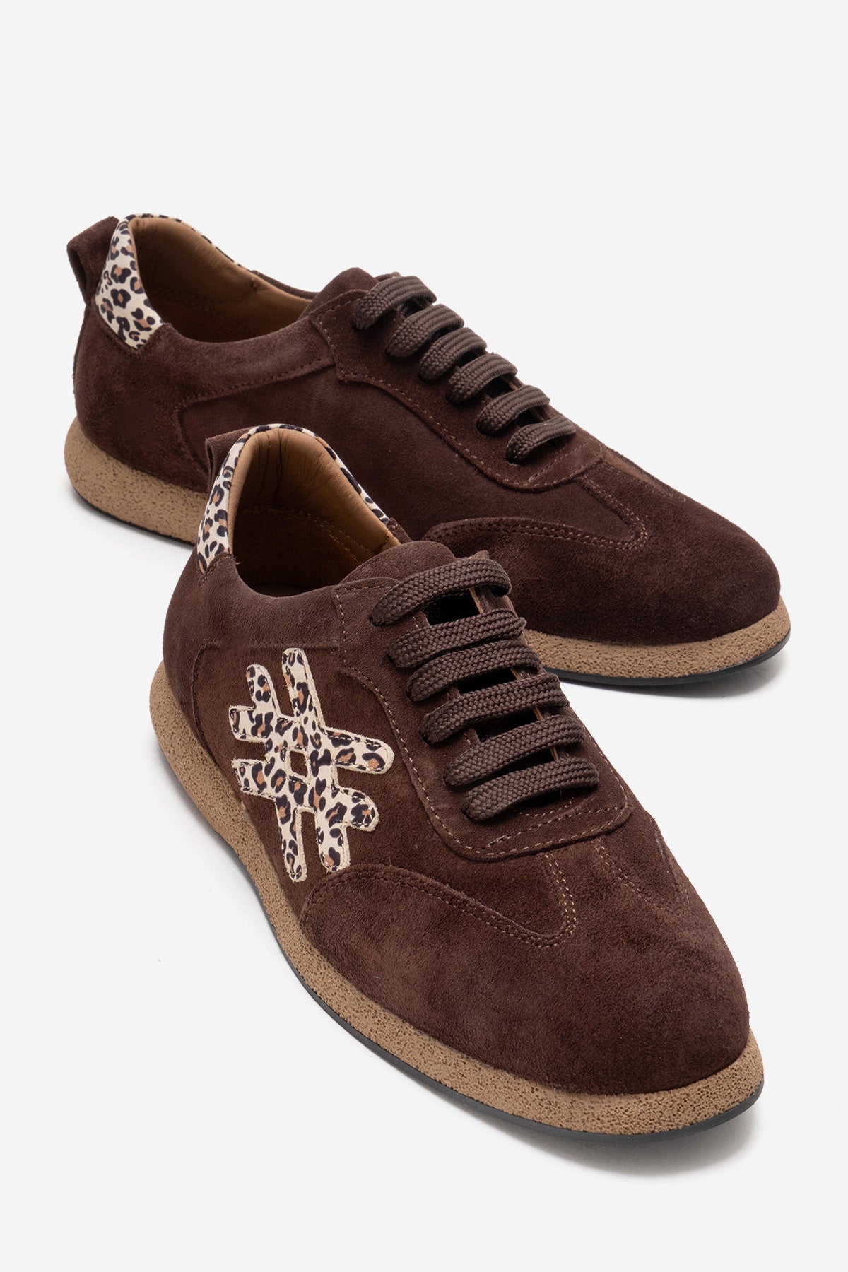 Kadın Hakiki Deri Kahve Leopar Süet Leopar Detaylı Bağcıklı Sneaker Kalia