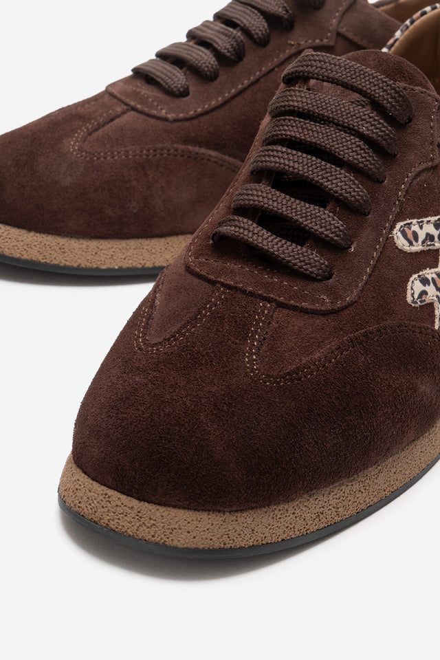 Kadın Hakiki Deri Kahve Leopar Süet Leopar Detaylı Bağcıklı Sneaker Kalia