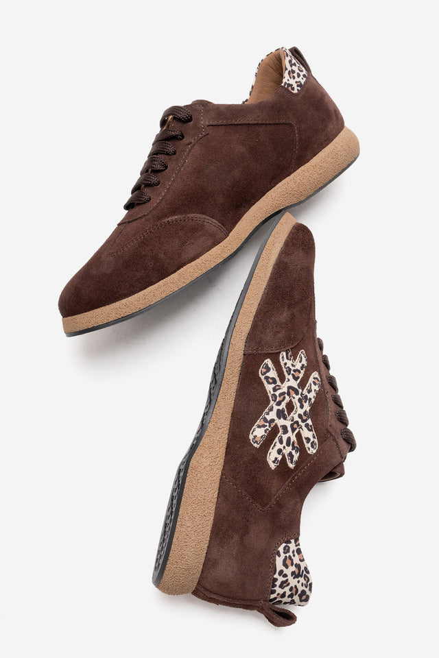 Kadın Hakiki Deri Kahve Leopar Süet Leopar Detaylı Bağcıklı Sneaker Kalia