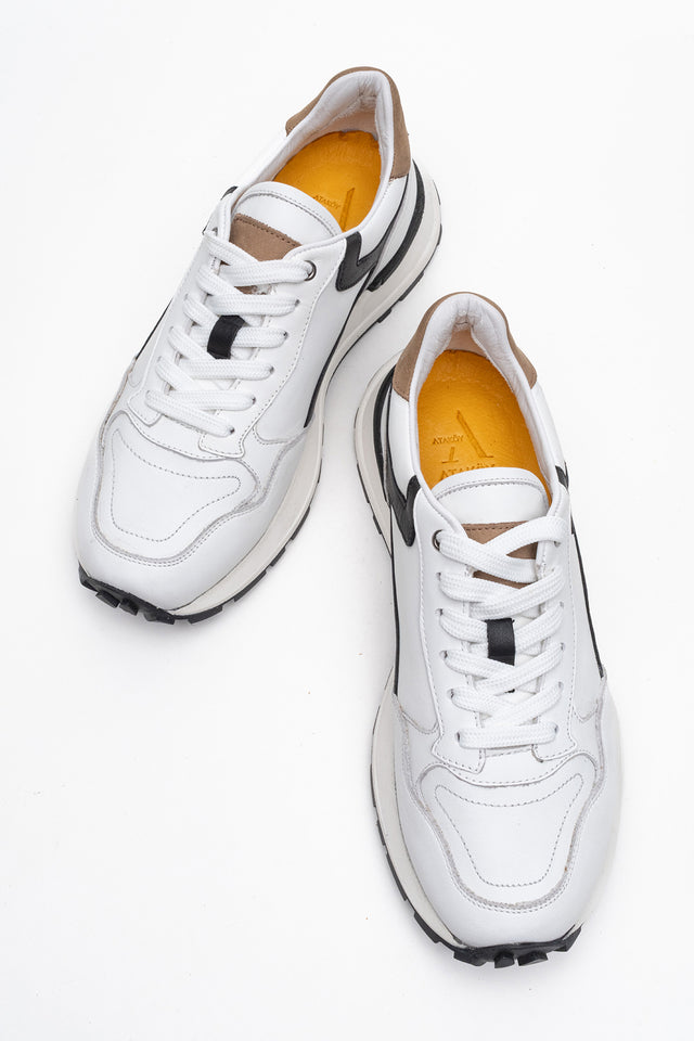 Kadın Hakiki Deri Beyaz Siyah Bağcıklı Kalın Tabanlı Sneaker Günlük Ayakkabı Mara