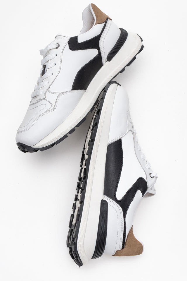 Kadın Hakiki Deri Beyaz Siyah Bağcıklı Kalın Tabanlı Sneaker Günlük Ayakkabı Mara