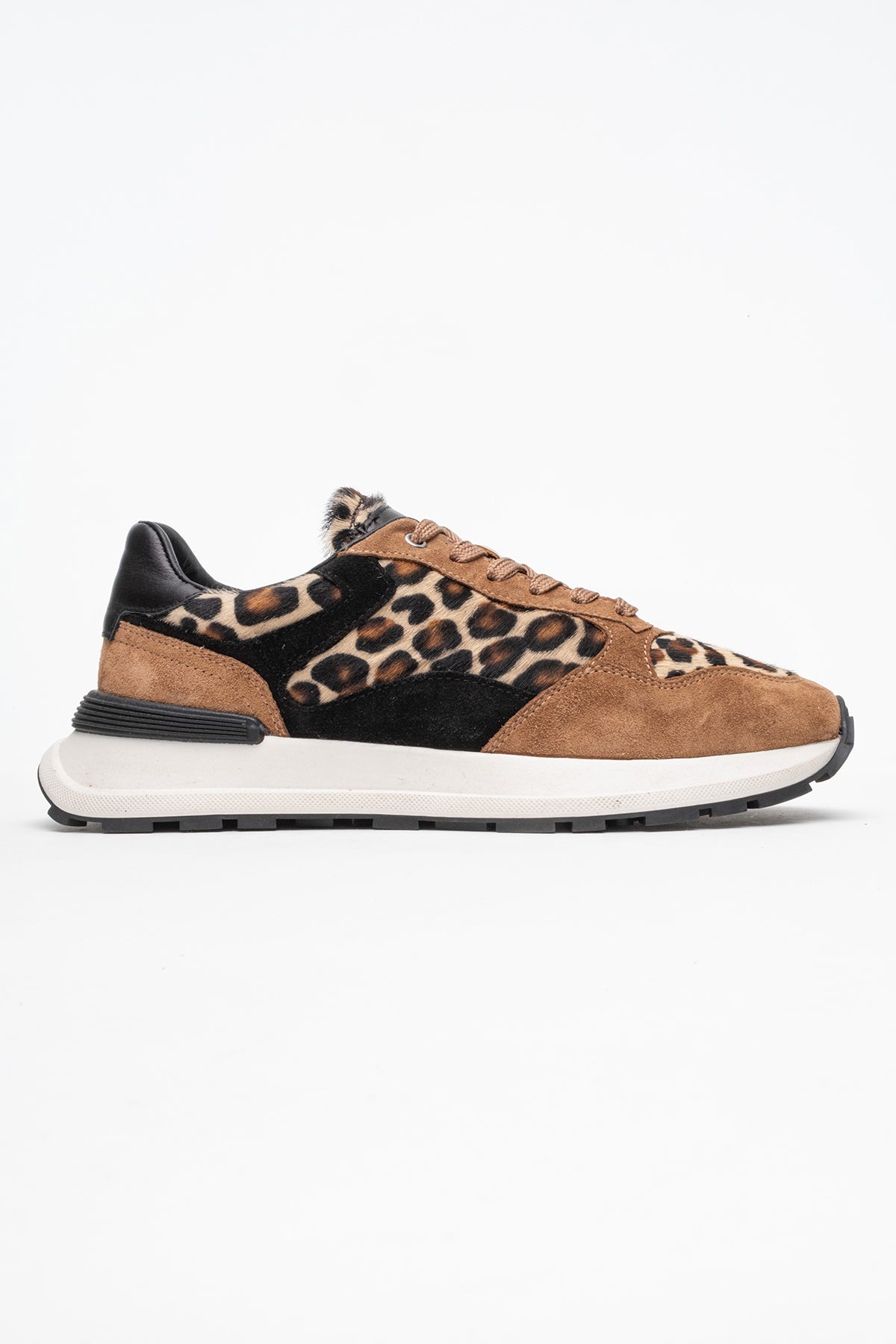 Kadın Hakiki Deri Vizon Leopar Bağcıklı Kalın Tabanlı Sneaker Günlük Ayakkabı Mara