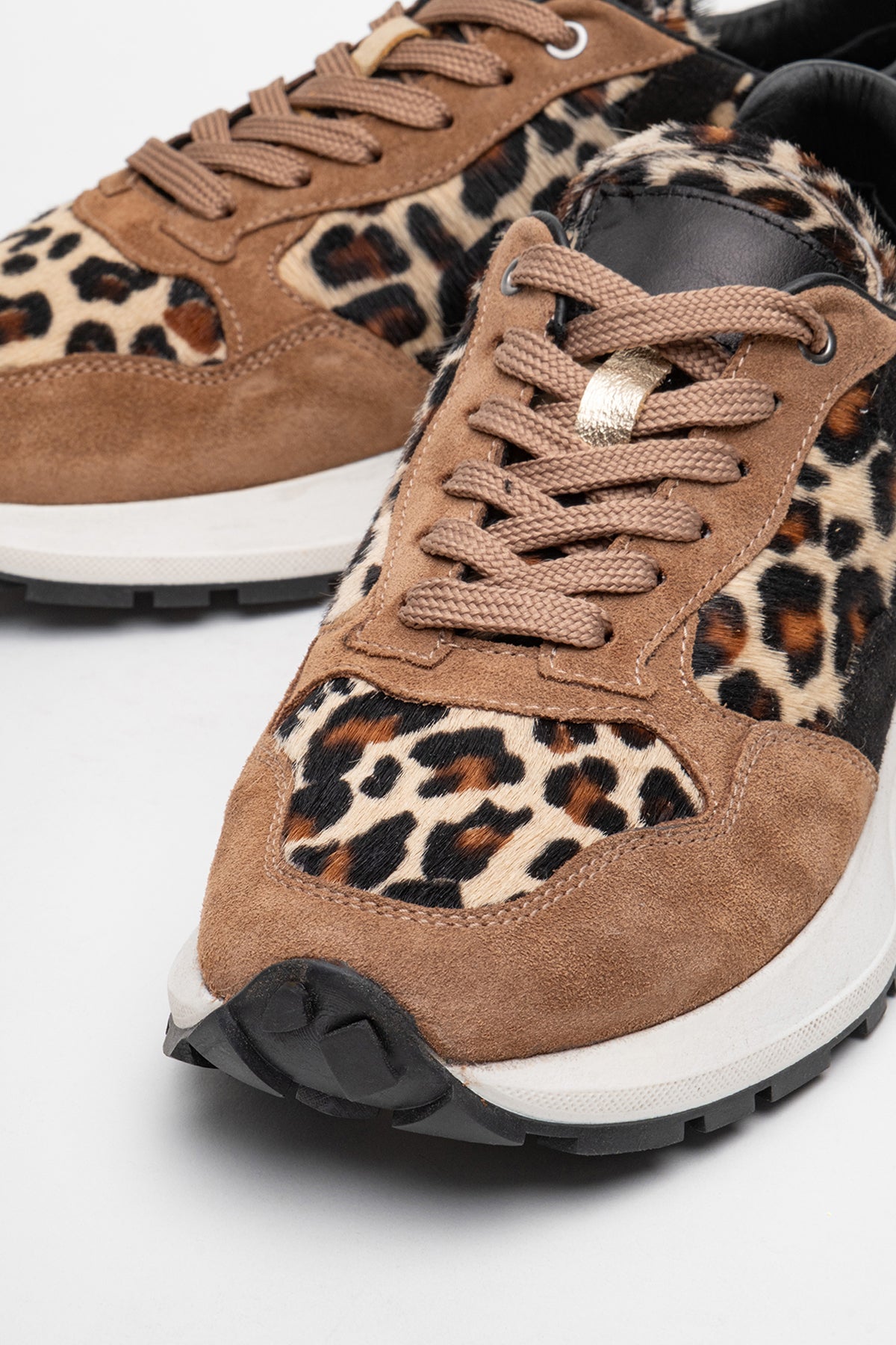 Kadın Hakiki Deri Vizon Leopar Bağcıklı Kalın Tabanlı Sneaker Günlük Ayakkabı Mara