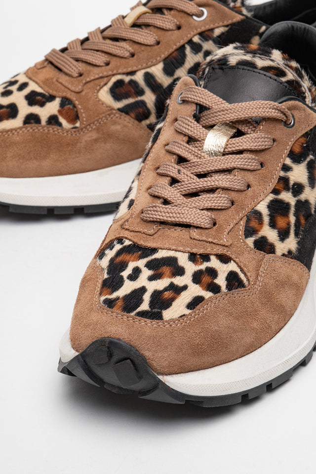 Kadın Hakiki Deri Vizon Leopar Bağcıklı Kalın Tabanlı Sneaker Günlük Ayakkabı Mara