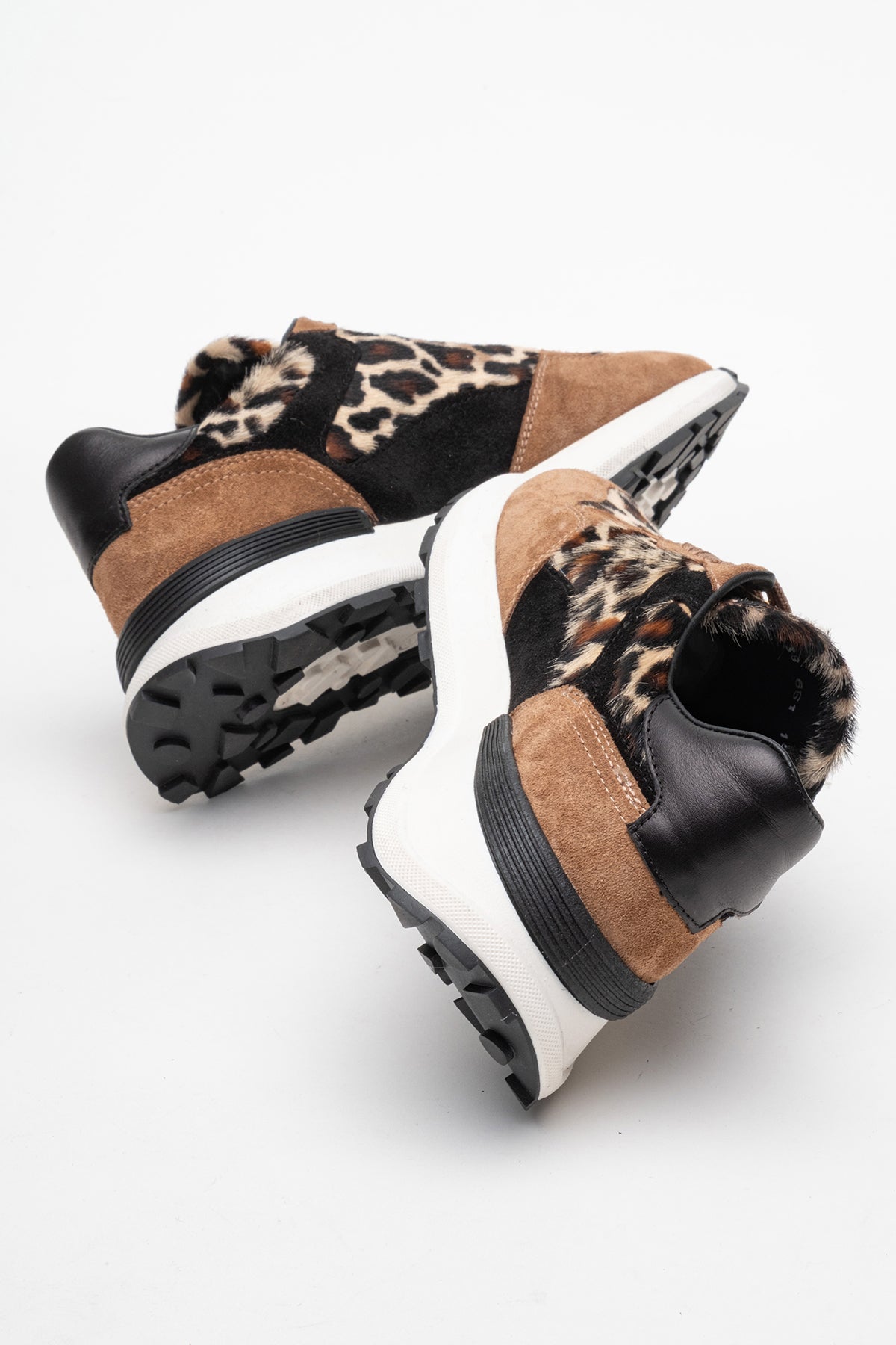 Kadın Hakiki Deri Vizon Leopar Bağcıklı Kalın Tabanlı Sneaker Günlük Ayakkabı Mara