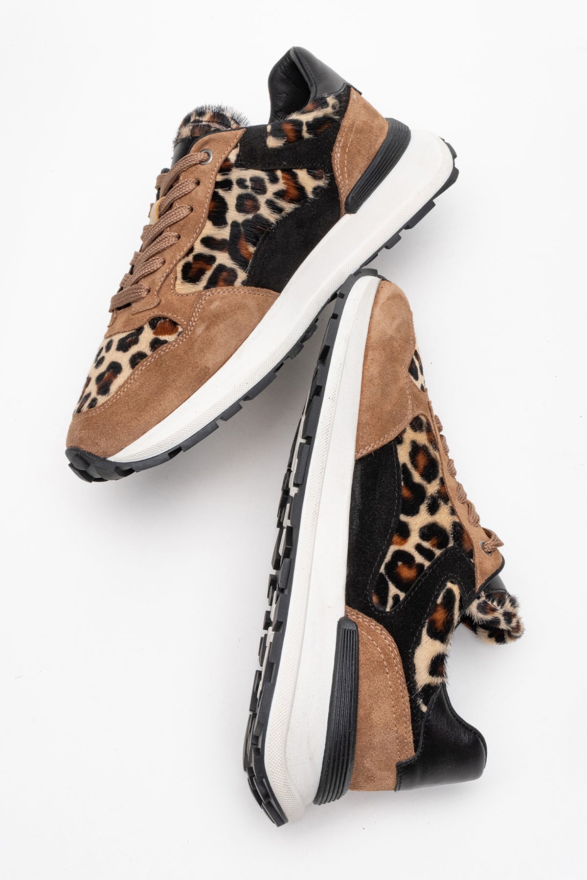 Kadın Hakiki Deri Vizon Leopar Bağcıklı Kalın Tabanlı Sneaker Günlük Ayakkabı Mara