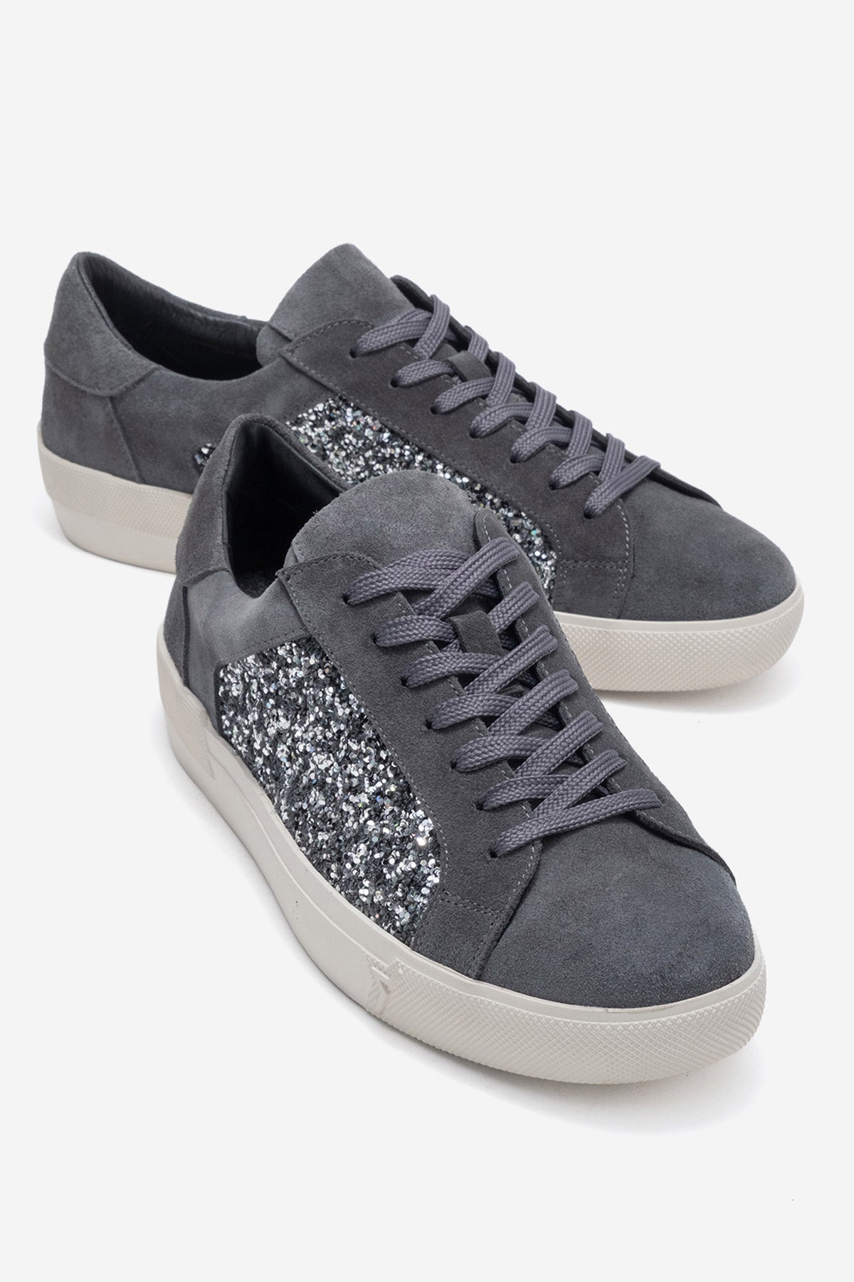 Kadın Hakiki Deri Füme Süet Simli Detaylı Kauçuk Taban Sneaker Marina