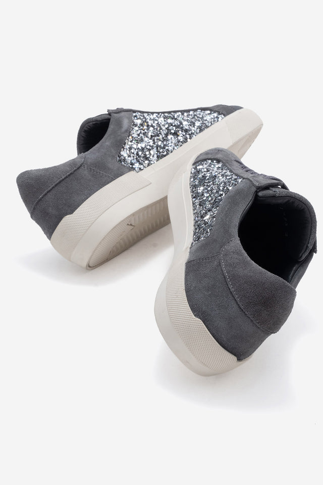 Kadın Hakiki Deri Füme Süet Simli Detaylı Kauçuk Taban Sneaker Marina