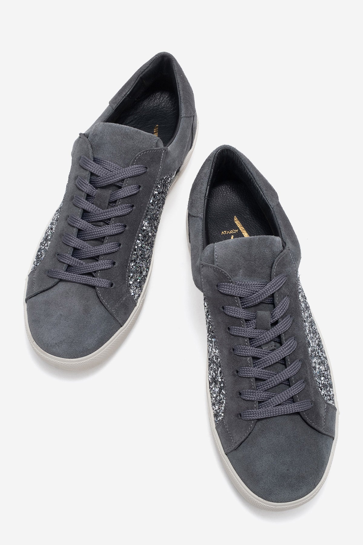 Kadın Hakiki Deri Füme Süet Simli Detaylı Kauçuk Taban Sneaker Marina