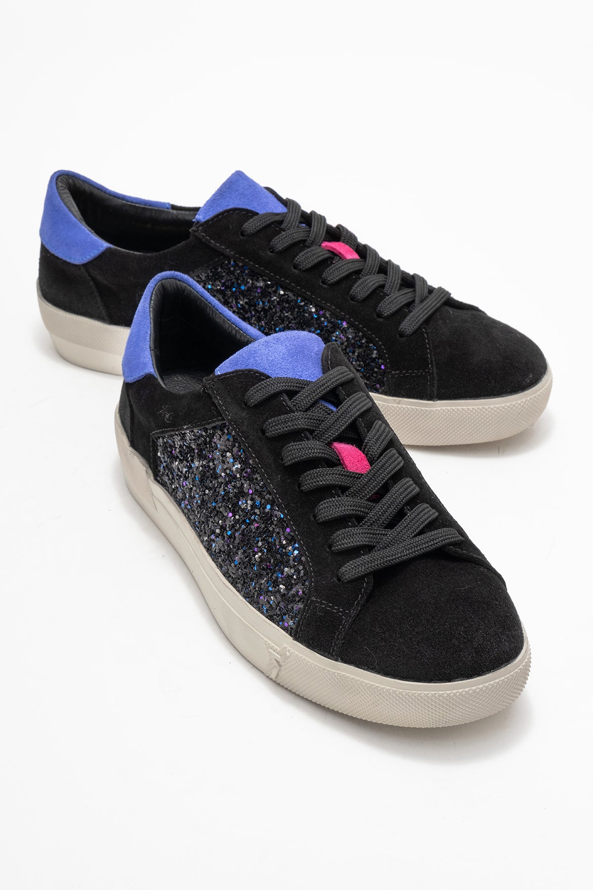 Kadın Hakiki Deri Siyah Süet Simli Detaylı Kauçuk Taban Sneaker Marina