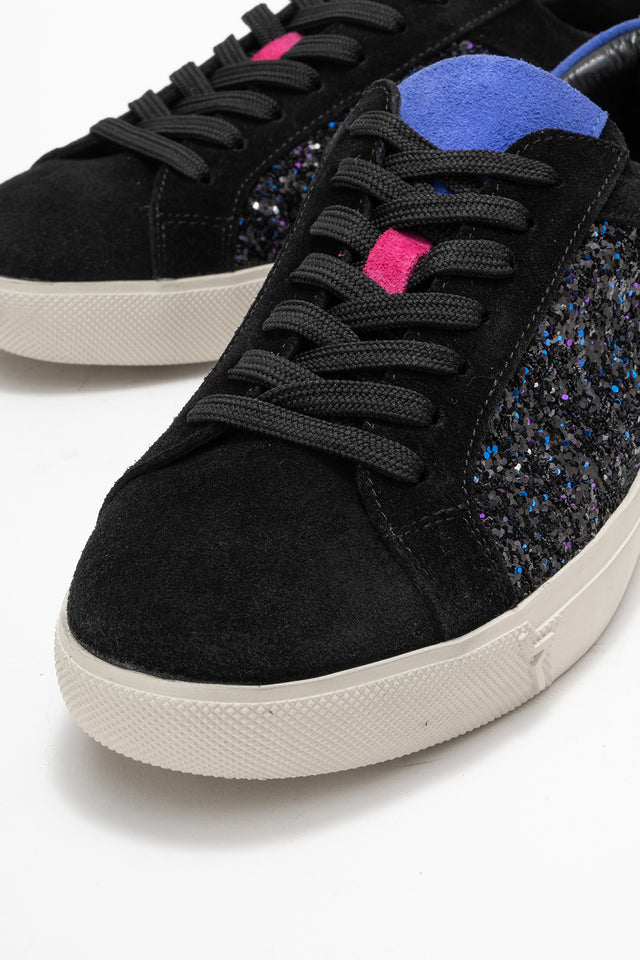 Kadın Hakiki Deri Siyah Süet Simli Detaylı Kauçuk Taban Sneaker Marina