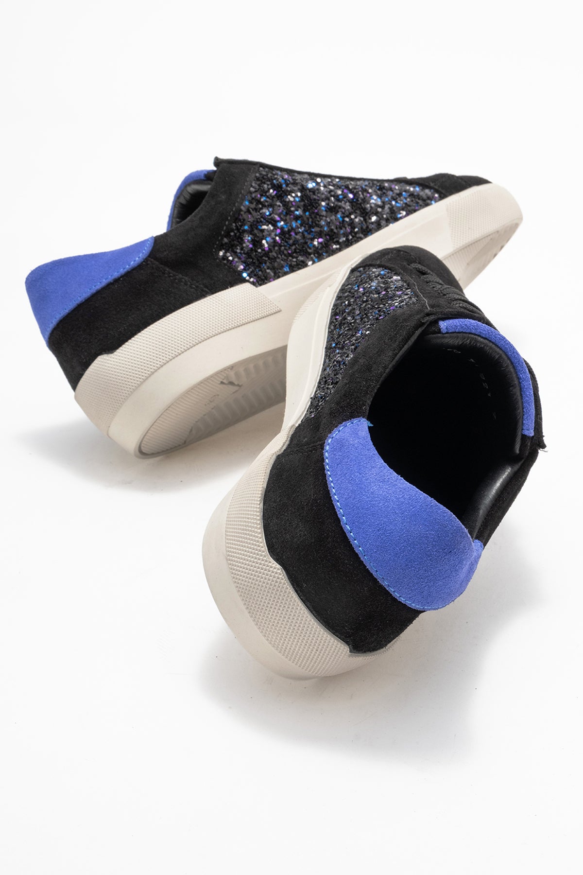 Kadın Hakiki Deri Siyah Süet Simli Detaylı Kauçuk Taban Sneaker Marina
