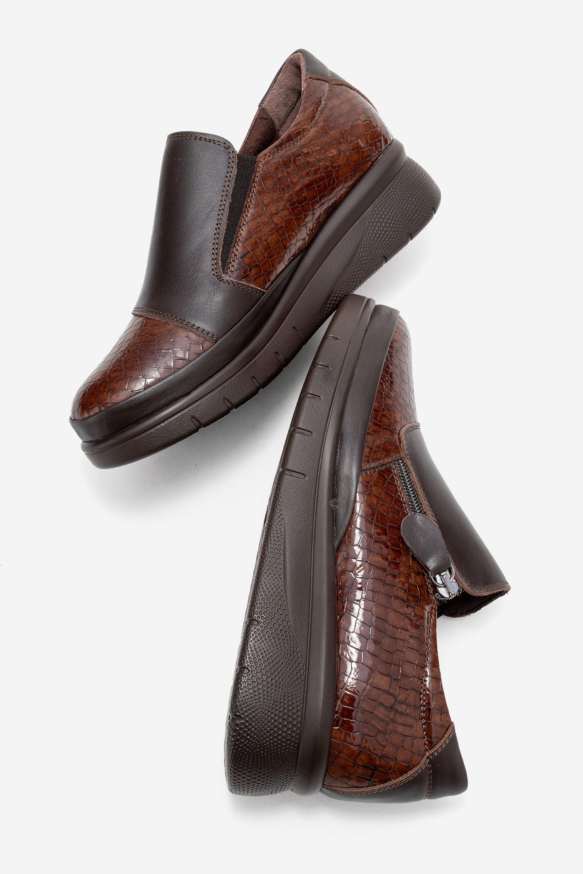 Kadın Hakiki Deri Kahve Kroko Desenli 5 cm Dolgu Topuklu Loafer Günlük Ayakkabı Floriana