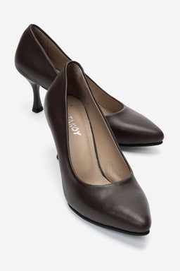 Kadın Hakiki Deri Kahve Sivri Burun 7 cm Orta Topuklu Stiletto Ayakkabı Vittoria