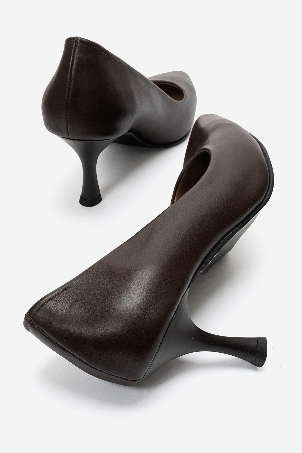 Kadın Hakiki Deri Kahve Sivri Burun 7 cm Orta Topuklu Stiletto Ayakkabı Vittoria