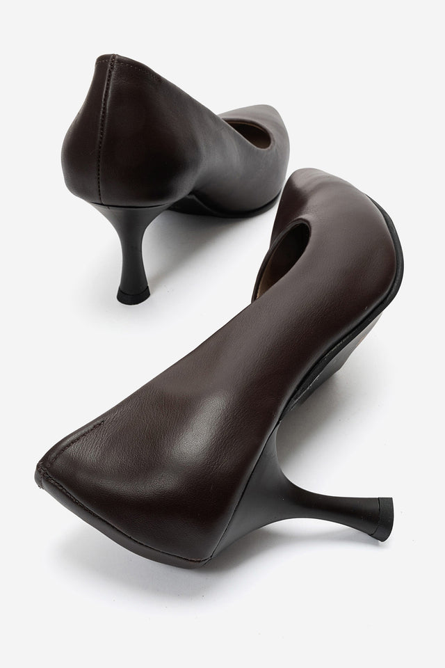 Kadın Hakiki Deri Kahve Sivri Burun 7 cm Orta Topuklu Stiletto Ayakkabı Vittoria