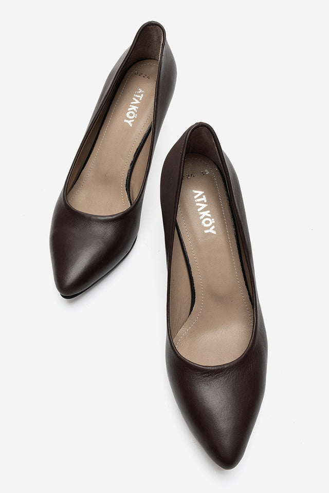 Kadın Hakiki Deri Kahve Sivri Burun 7 cm Orta Topuklu Stiletto Ayakkabı Vittoria