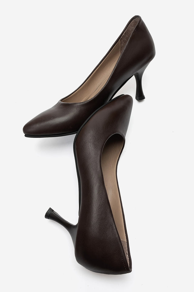 Kadın Hakiki Deri Kahve Sivri Burun 7 cm Orta Topuklu Stiletto Ayakkabı Vittoria