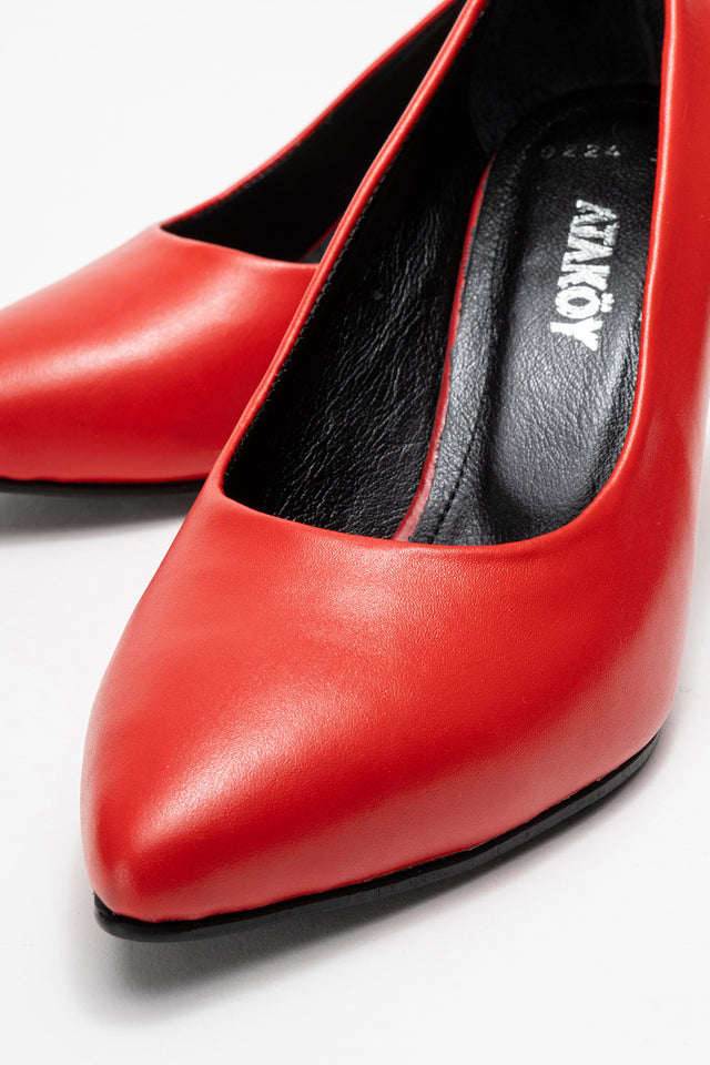 Kadın Hakiki Deri Kırmızı Sivri Burun 7 cm Orta Topuklu Stiletto Ayakkabı Vittoria