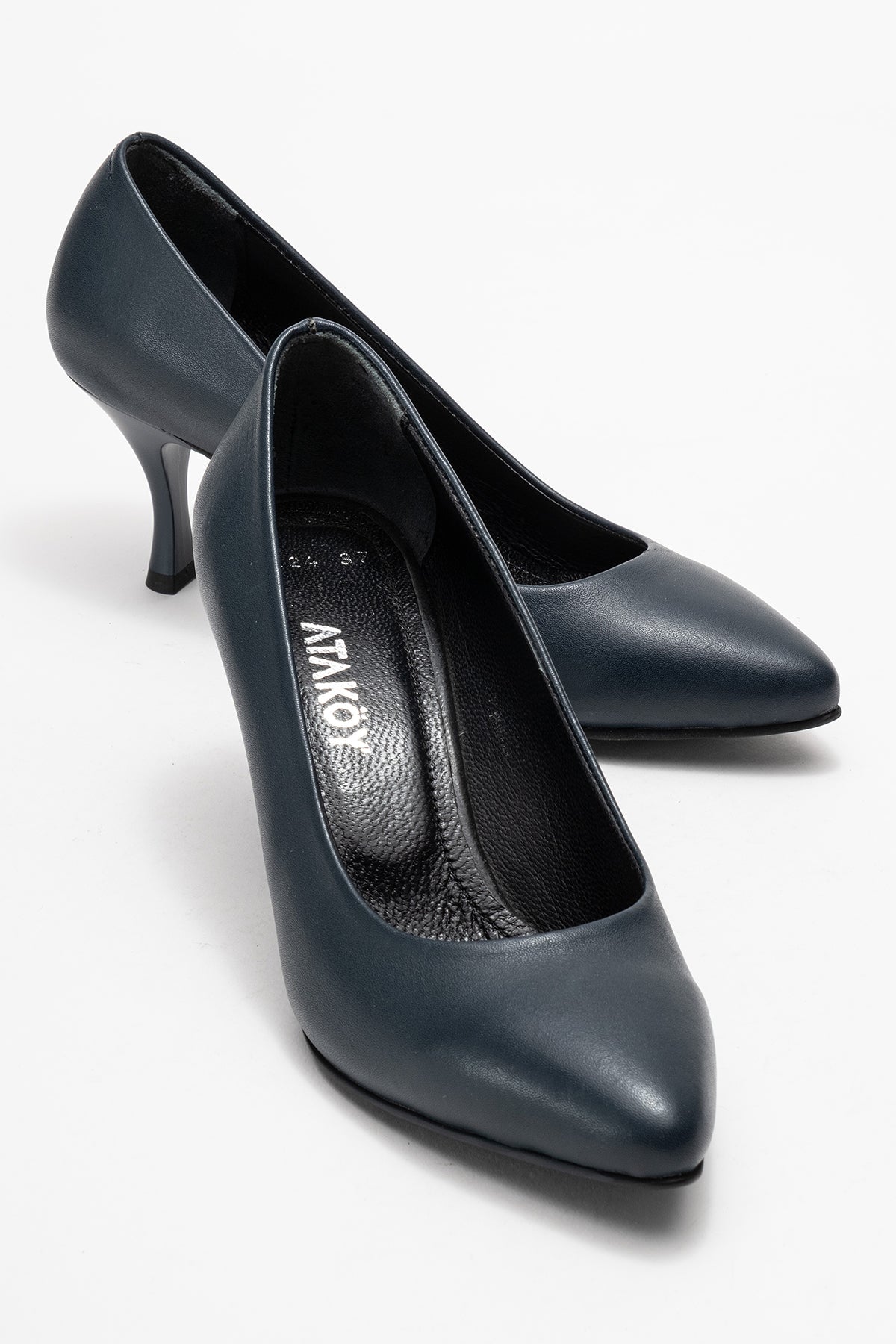 Kadın Hakiki Deri Lacivert Sivri Burun 7 cm Orta Topuklu Stiletto Ayakkabı Vittoria