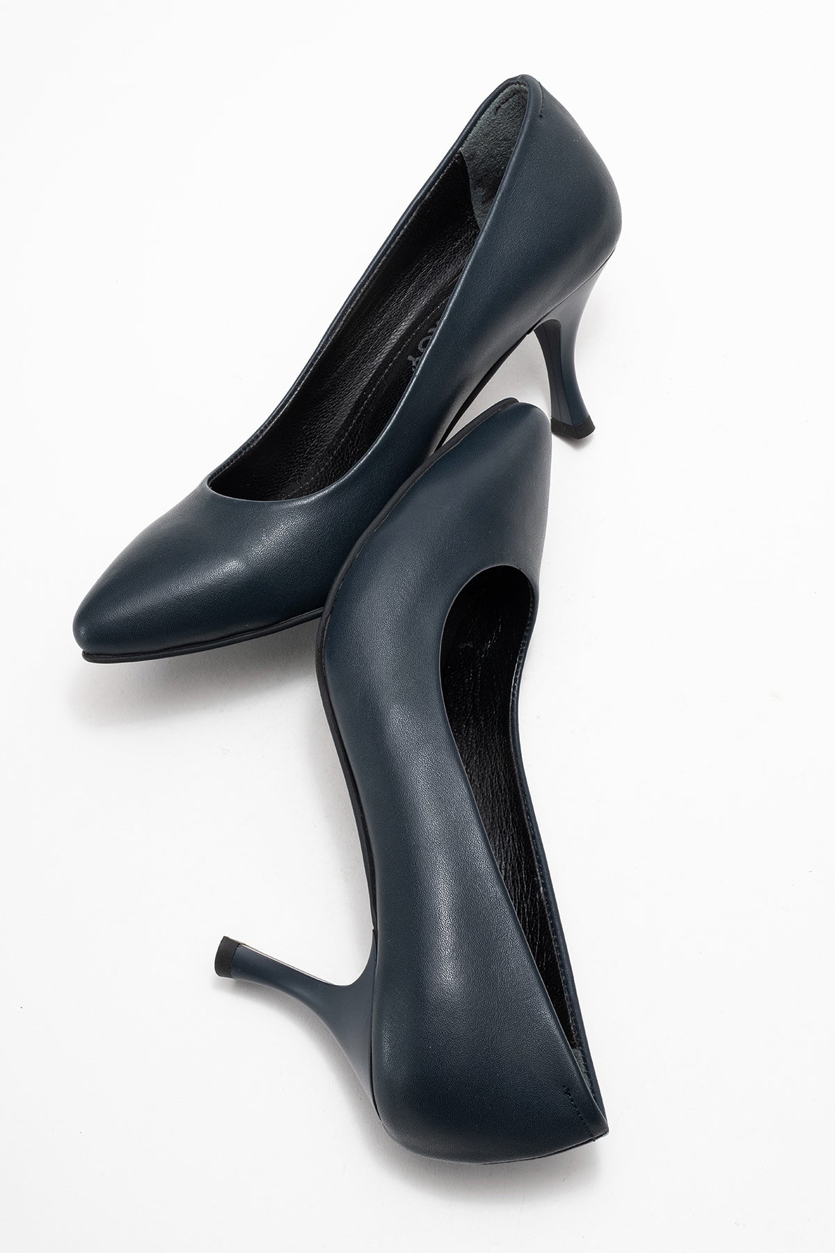 Kadın Hakiki Deri Lacivert Sivri Burun 7 cm Orta Topuklu Stiletto Ayakkabı Vittoria