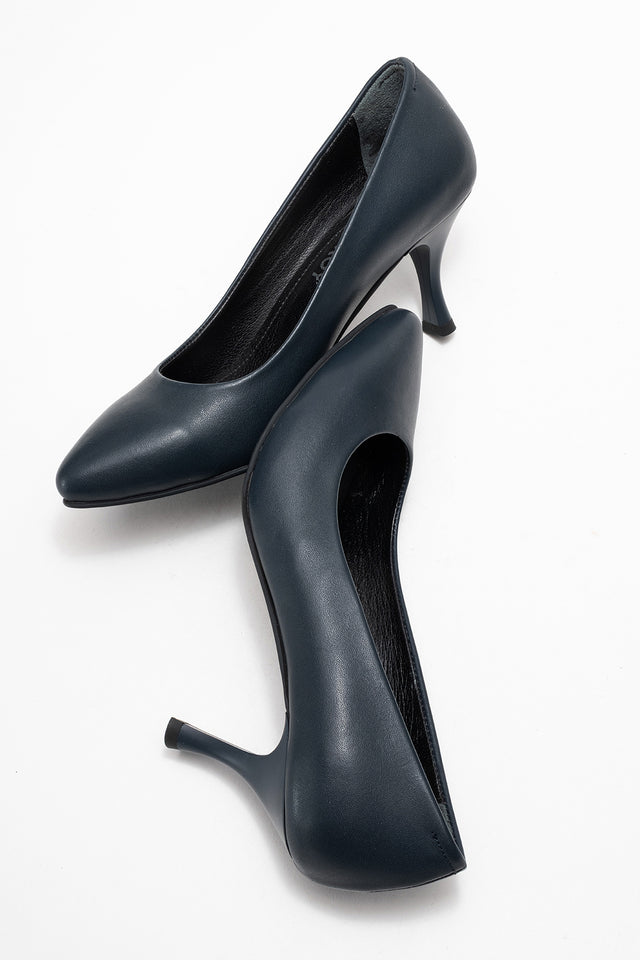 Kadın Hakiki Deri Lacivert Sivri Burun 7 cm Orta Topuklu Stiletto Ayakkabı Vittoria